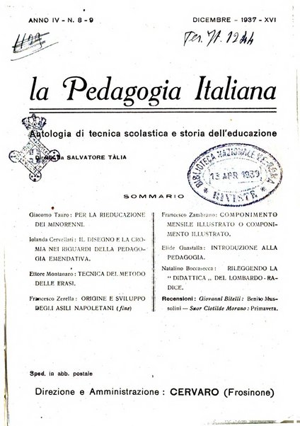 La pedagogia italiana antologia di tecnica scolastica e storia dell'educazione