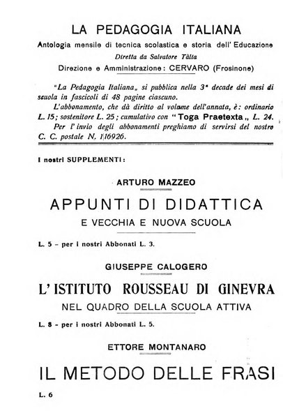 La pedagogia italiana antologia di tecnica scolastica e storia dell'educazione