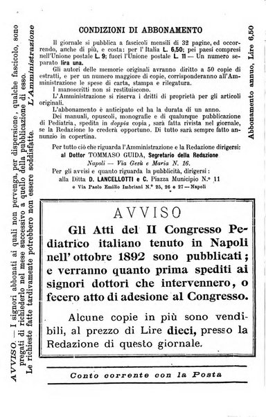 La pediatria periodico mensile indirizzato al progresso degli studi sulle malattie dei bambini