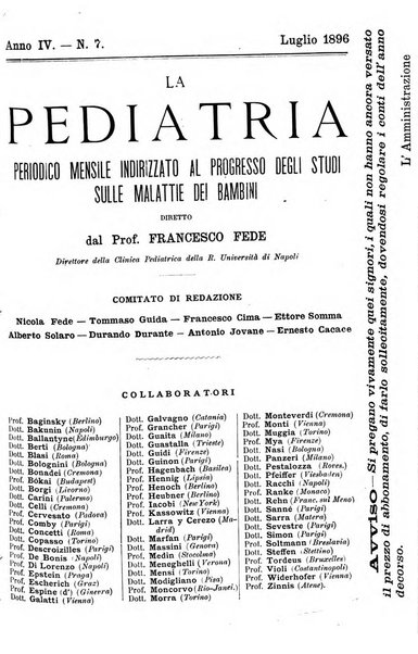 La pediatria periodico mensile indirizzato al progresso degli studi sulle malattie dei bambini