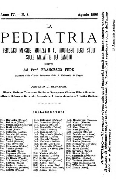 La pediatria periodico mensile indirizzato al progresso degli studi sulle malattie dei bambini