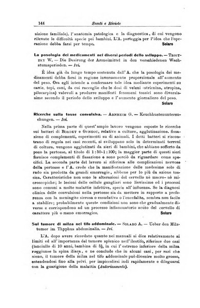 La pediatria periodico mensile indirizzato al progresso degli studi sulle malattie dei bambini