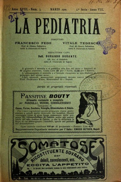 La pediatria periodico mensile indirizzato al progresso degli studi sulle malattie dei bambini