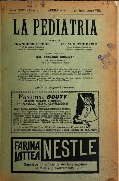 La pediatria periodico mensile indirizzato al progresso degli studi sulle malattie dei bambini