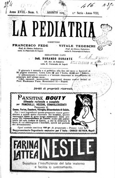 La pediatria periodico mensile indirizzato al progresso degli studi sulle malattie dei bambini