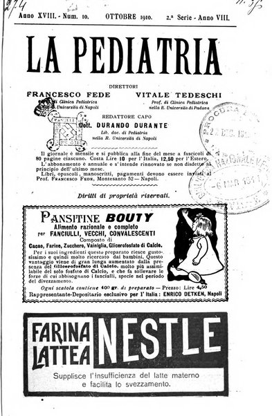 La pediatria periodico mensile indirizzato al progresso degli studi sulle malattie dei bambini