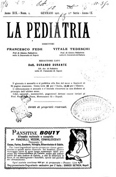 La pediatria periodico mensile indirizzato al progresso degli studi sulle malattie dei bambini