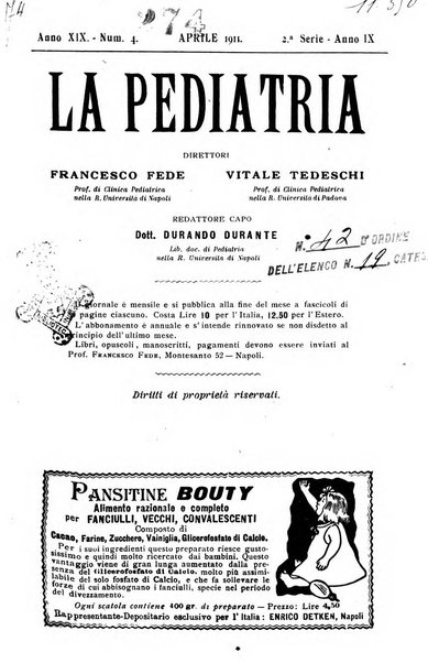 La pediatria periodico mensile indirizzato al progresso degli studi sulle malattie dei bambini