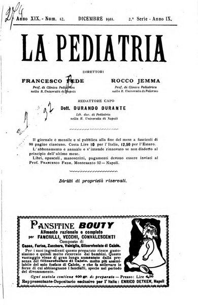 La pediatria periodico mensile indirizzato al progresso degli studi sulle malattie dei bambini