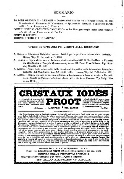 La pediatria periodico mensile indirizzato al progresso degli studi sulle malattie dei bambini