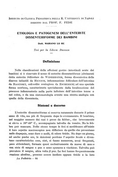 La pediatria periodico mensile indirizzato al progresso degli studi sulle malattie dei bambini