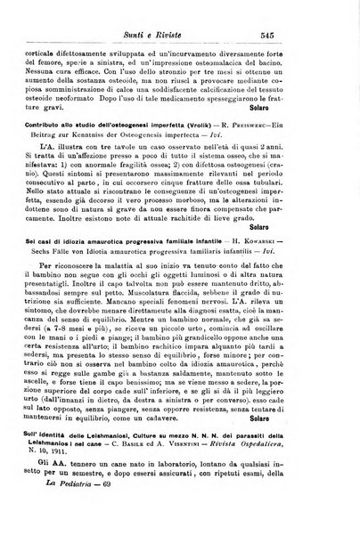 La pediatria periodico mensile indirizzato al progresso degli studi sulle malattie dei bambini