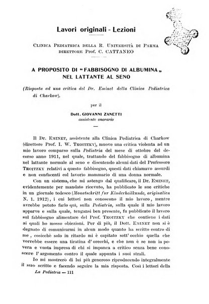 La pediatria periodico mensile indirizzato al progresso degli studi sulle malattie dei bambini