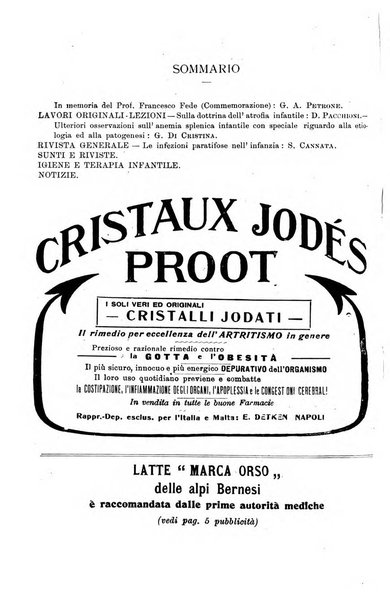 La pediatria periodico mensile indirizzato al progresso degli studi sulle malattie dei bambini