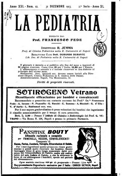 La pediatria periodico mensile indirizzato al progresso degli studi sulle malattie dei bambini