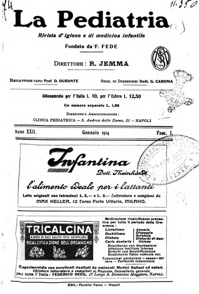 La pediatria periodico mensile indirizzato al progresso degli studi sulle malattie dei bambini