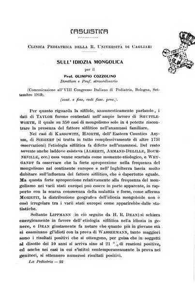 La pediatria periodico mensile indirizzato al progresso degli studi sulle malattie dei bambini