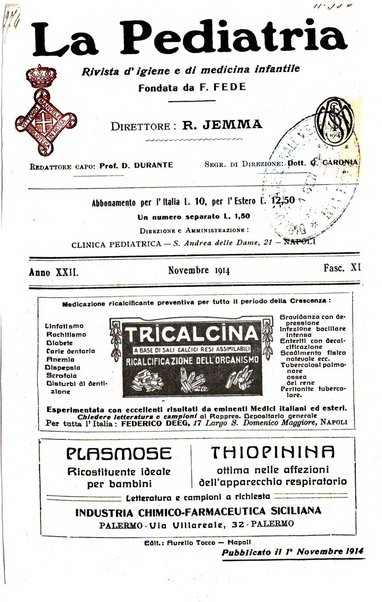 La pediatria periodico mensile indirizzato al progresso degli studi sulle malattie dei bambini