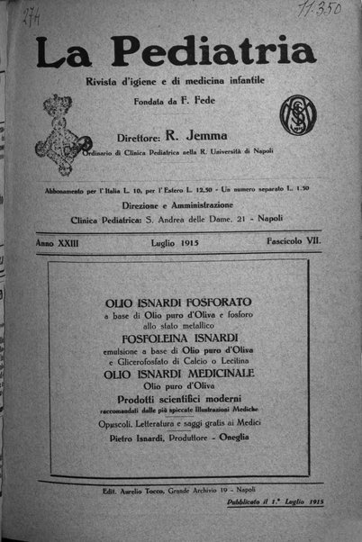 La pediatria periodico mensile indirizzato al progresso degli studi sulle malattie dei bambini