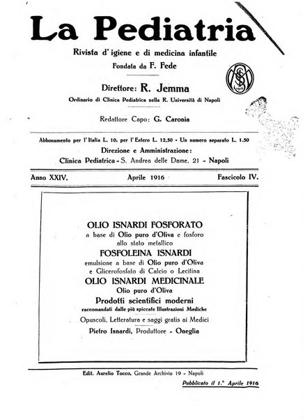 La pediatria periodico mensile indirizzato al progresso degli studi sulle malattie dei bambini