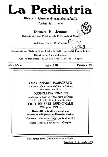 La pediatria periodico mensile indirizzato al progresso degli studi sulle malattie dei bambini