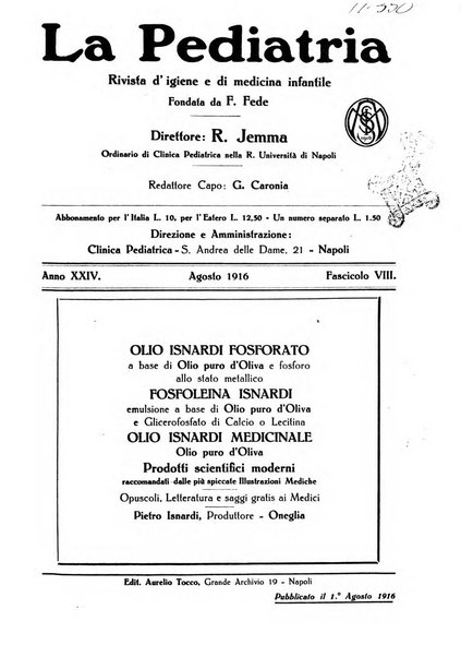 La pediatria periodico mensile indirizzato al progresso degli studi sulle malattie dei bambini