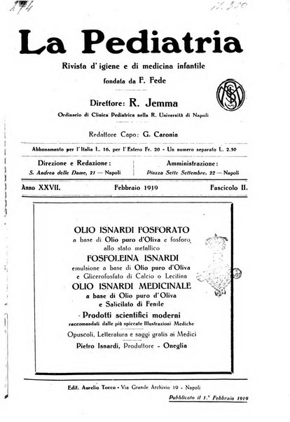 La pediatria periodico mensile indirizzato al progresso degli studi sulle malattie dei bambini