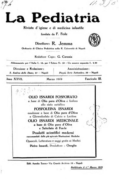 La pediatria periodico mensile indirizzato al progresso degli studi sulle malattie dei bambini