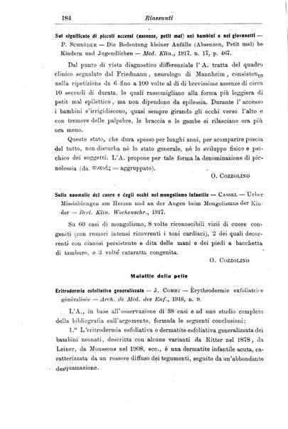 La pediatria periodico mensile indirizzato al progresso degli studi sulle malattie dei bambini