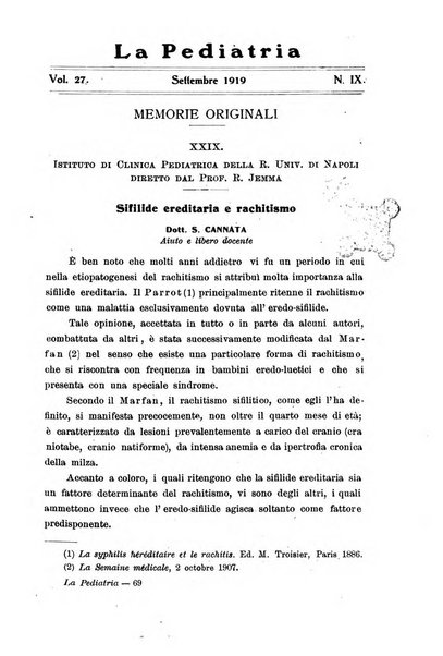 La pediatria periodico mensile indirizzato al progresso degli studi sulle malattie dei bambini