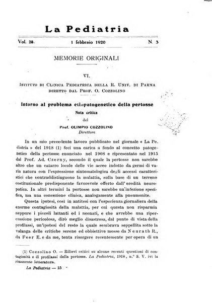 La pediatria periodico mensile indirizzato al progresso degli studi sulle malattie dei bambini