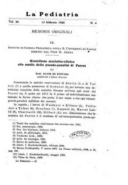 La pediatria periodico mensile indirizzato al progresso degli studi sulle malattie dei bambini