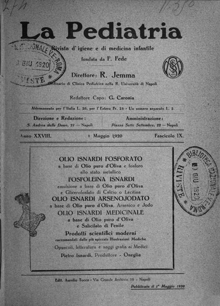 La pediatria periodico mensile indirizzato al progresso degli studi sulle malattie dei bambini