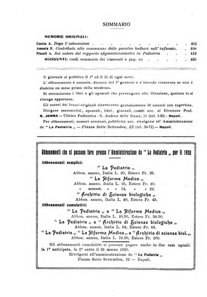 La pediatria periodico mensile indirizzato al progresso degli studi sulle malattie dei bambini