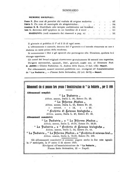 La pediatria periodico mensile indirizzato al progresso degli studi sulle malattie dei bambini