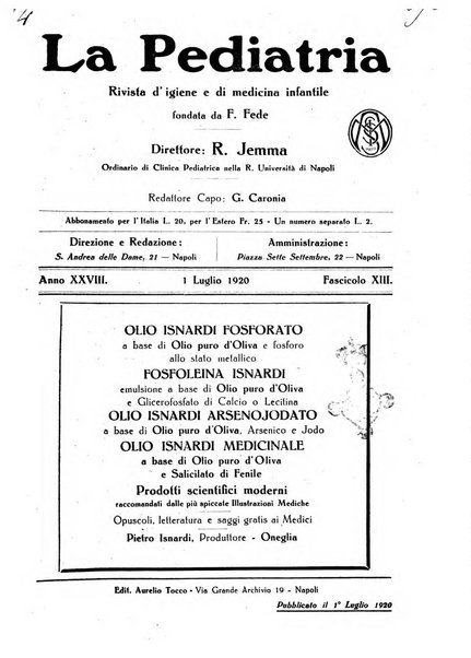 La pediatria periodico mensile indirizzato al progresso degli studi sulle malattie dei bambini