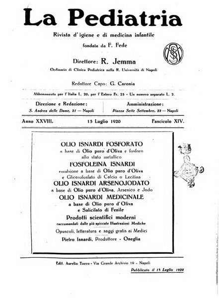 La pediatria periodico mensile indirizzato al progresso degli studi sulle malattie dei bambini