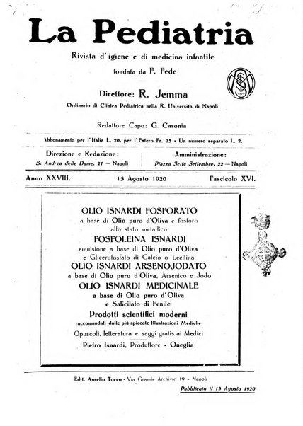 La pediatria periodico mensile indirizzato al progresso degli studi sulle malattie dei bambini