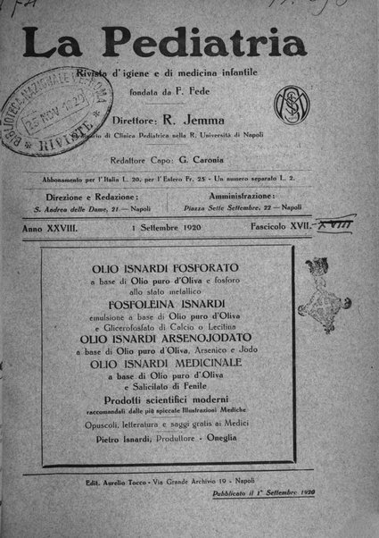 La pediatria periodico mensile indirizzato al progresso degli studi sulle malattie dei bambini