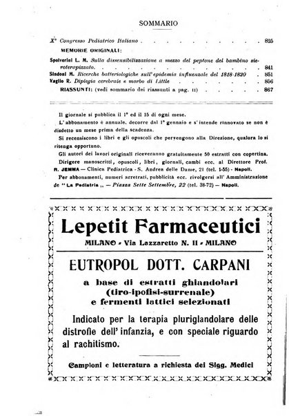 La pediatria periodico mensile indirizzato al progresso degli studi sulle malattie dei bambini