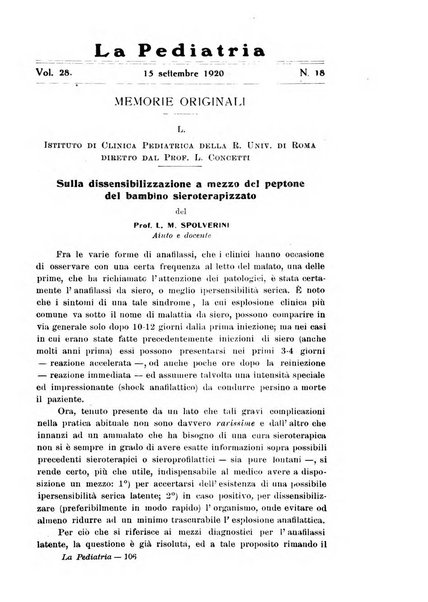 La pediatria periodico mensile indirizzato al progresso degli studi sulle malattie dei bambini