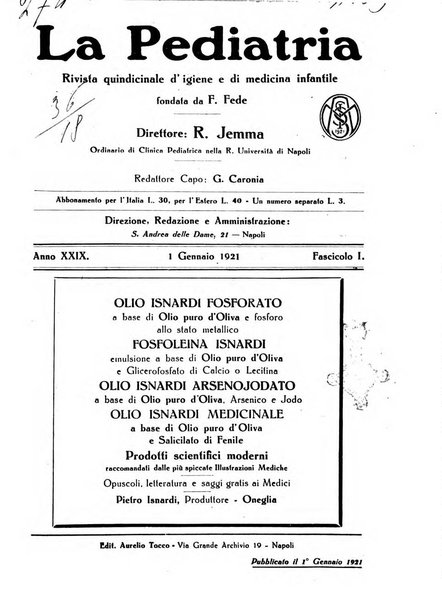 La pediatria periodico mensile indirizzato al progresso degli studi sulle malattie dei bambini