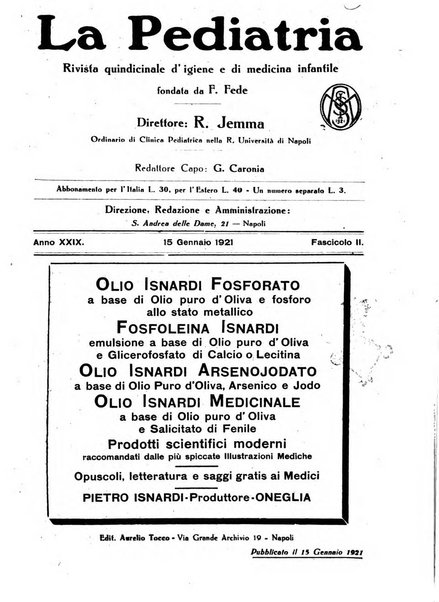 La pediatria periodico mensile indirizzato al progresso degli studi sulle malattie dei bambini