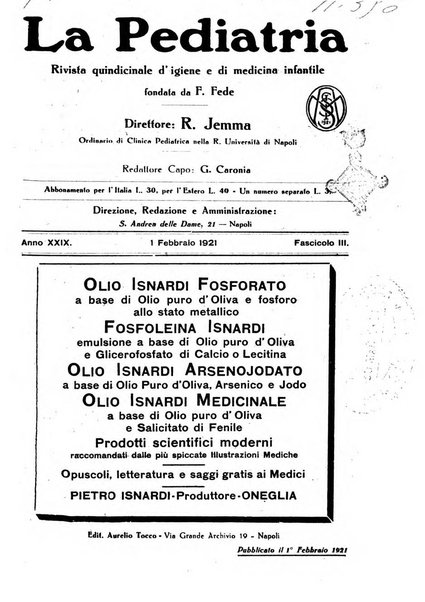 La pediatria periodico mensile indirizzato al progresso degli studi sulle malattie dei bambini