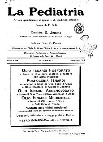 La pediatria periodico mensile indirizzato al progresso degli studi sulle malattie dei bambini