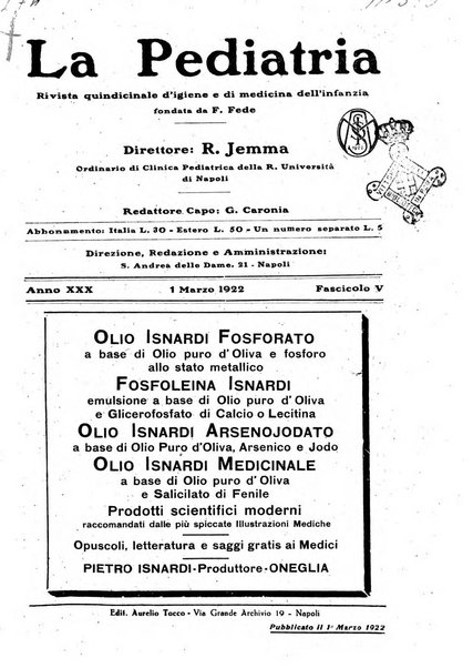 La pediatria periodico mensile indirizzato al progresso degli studi sulle malattie dei bambini