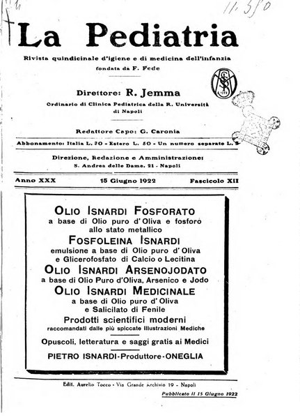 La pediatria periodico mensile indirizzato al progresso degli studi sulle malattie dei bambini