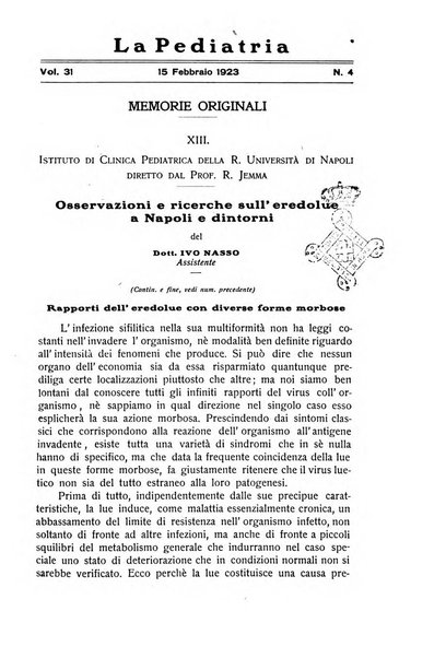 La pediatria periodico mensile indirizzato al progresso degli studi sulle malattie dei bambini