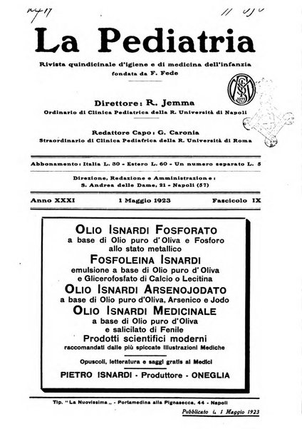 La pediatria periodico mensile indirizzato al progresso degli studi sulle malattie dei bambini