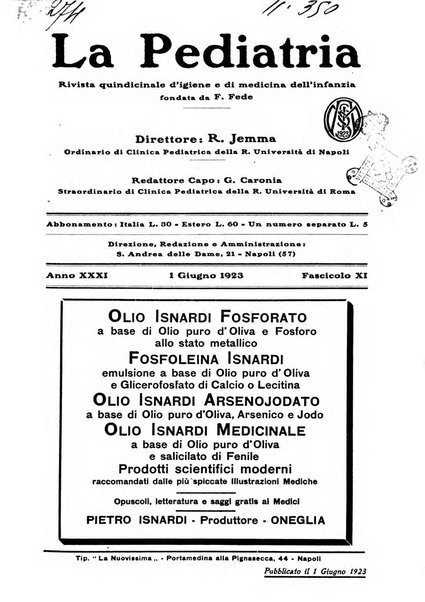 La pediatria periodico mensile indirizzato al progresso degli studi sulle malattie dei bambini